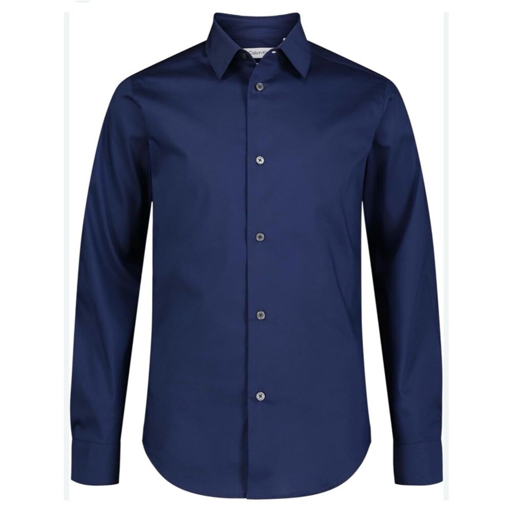 Calvin Klein Navy Button Down Slim Fit + Stretch Shirt